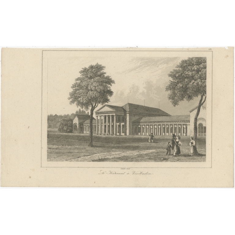 Antique Print of the Kurhaus in Wiesbaden by Le Bas (1838)