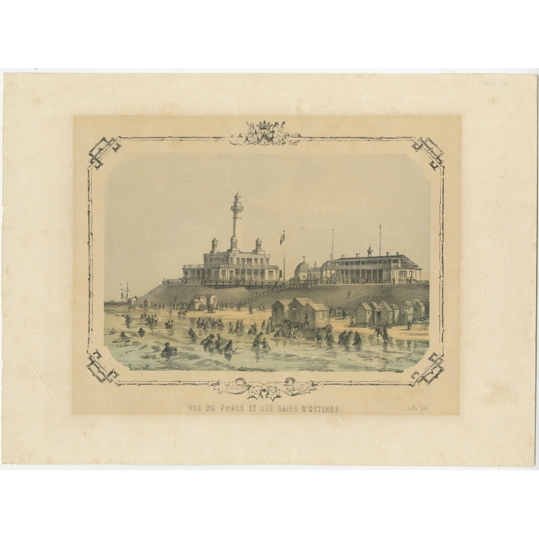 Antique Print of the Lighthouse and surroundings of Oostende by Buffa (c.1852)