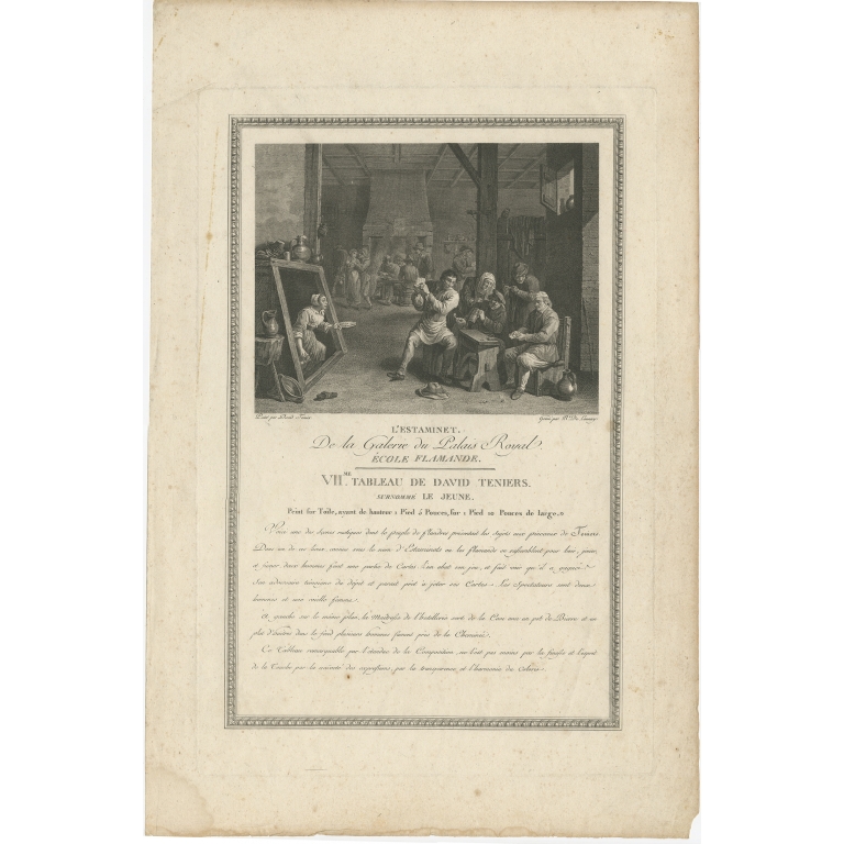 Antique Print of an Inn with Peasants playing Cards by Launay (c.1808)