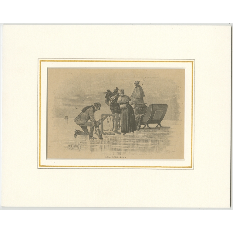 Antique Print of Ice Fishing (c.1900)
