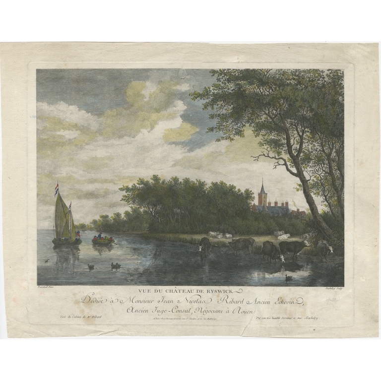 Antique Print with a view of Chateau Rijswijk by Bacheley (1773)