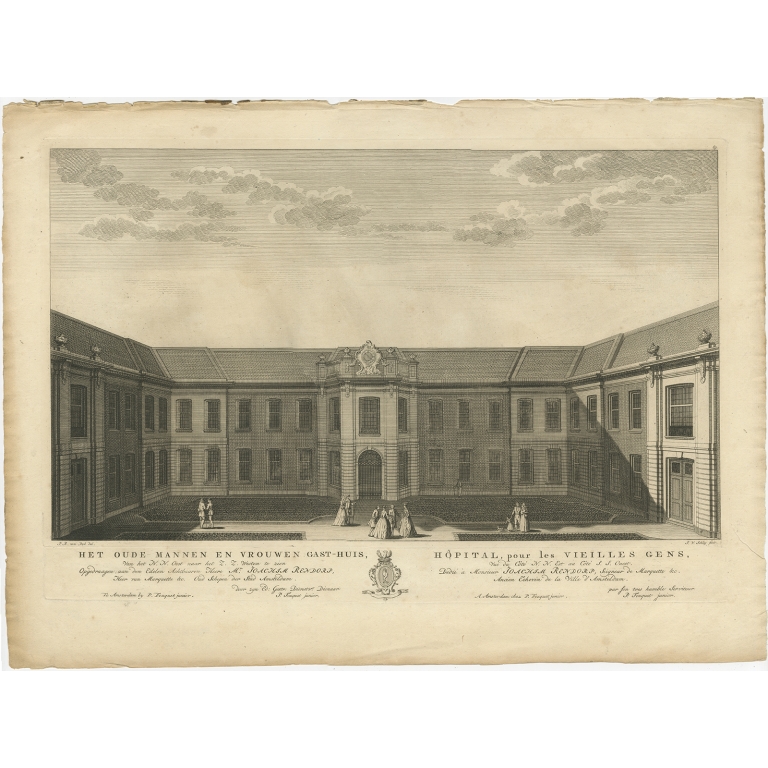 Antique Print of the former Retirement Home in Amsterdam by Van Schley (c.1760)
