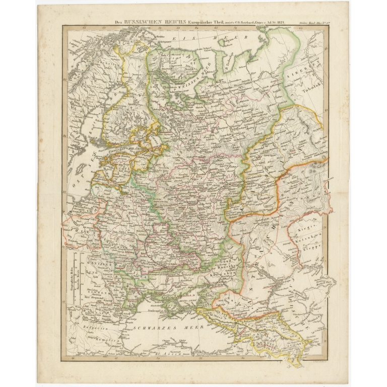 Antique Map of the Russian Empire in Europe by Stieler (c.1825)
