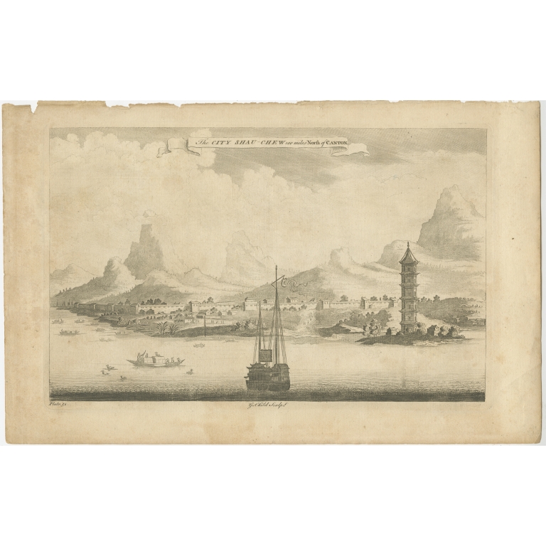 Antique Print of a City near Canton by Astley (c.1745)