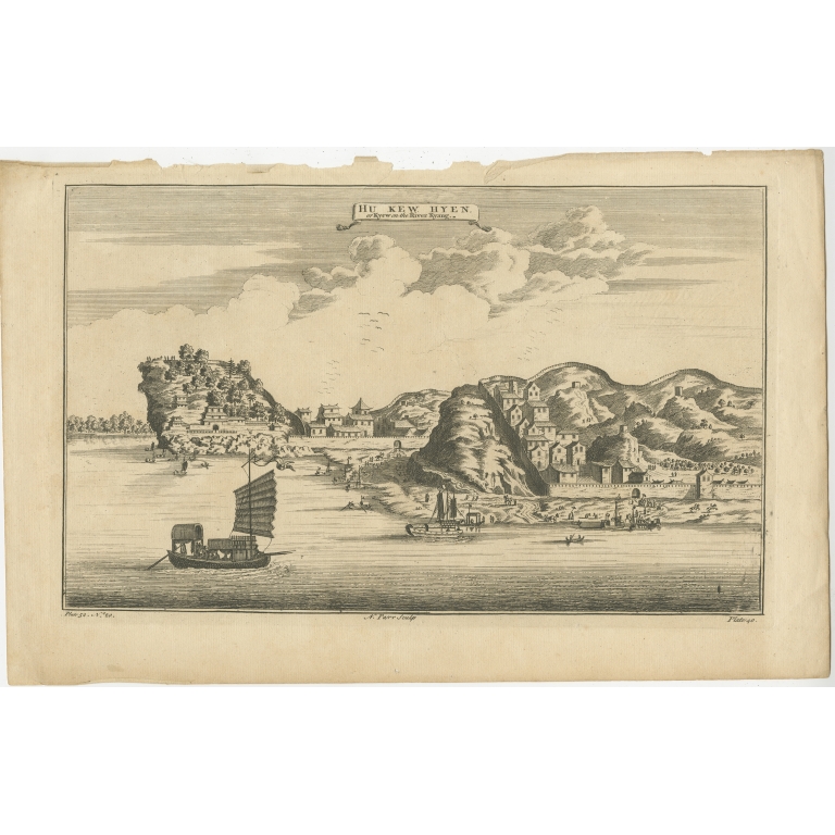 Antique Print of a City on a River in China by Astley (c.1745)