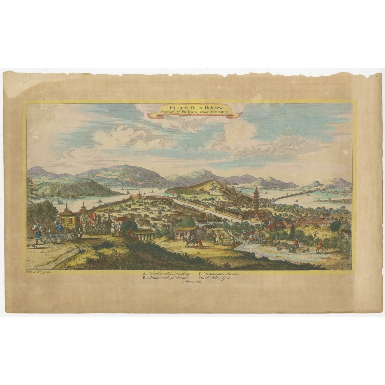 Antique Print of the City of Fuzhou by Basire (c.1750)