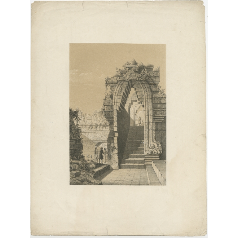 Antique Print of the Borobudur Temple Portal (c.1880)