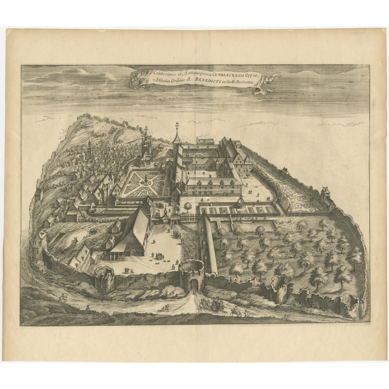Antique Print of the Benedictine Abbey of Gembloux by Sanderus (c.1660)