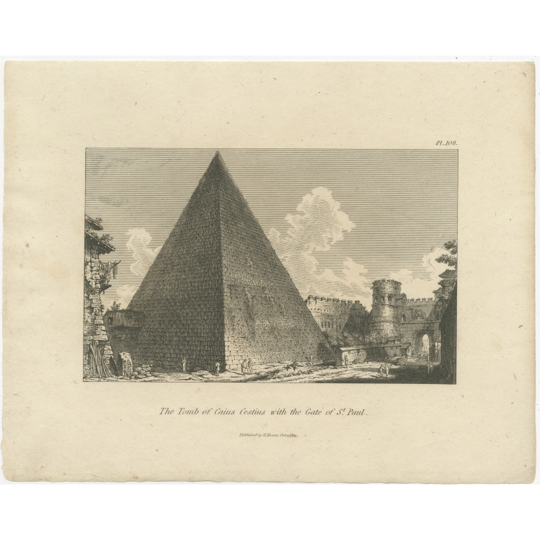 Antique Print of the Pyramid of Cestius by Moses (1814)