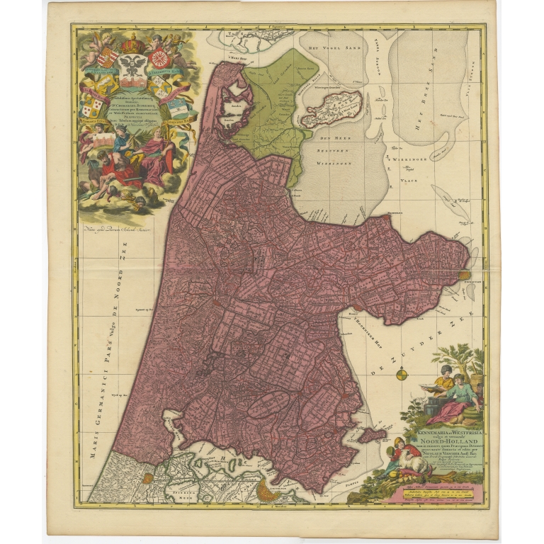 Antique Map of the Province of Noord-Holland by Schenk (c.1730)