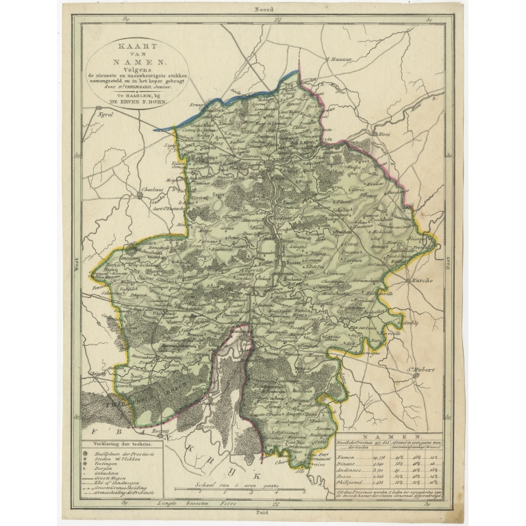 Antique Map of the region of Namen by Veelwaard (c.1840)