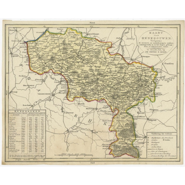 Antique Map of the region of Henegouwen by Veelwaard (c.1840)