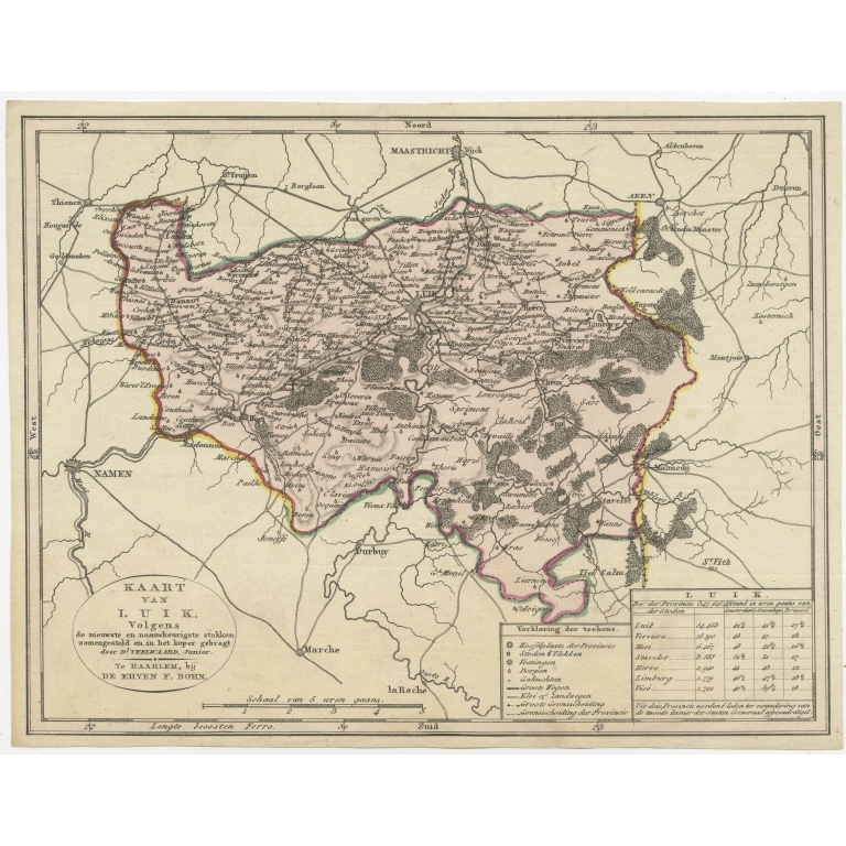 Antique Map of the region of Luik by Veelwaard (c.1840)