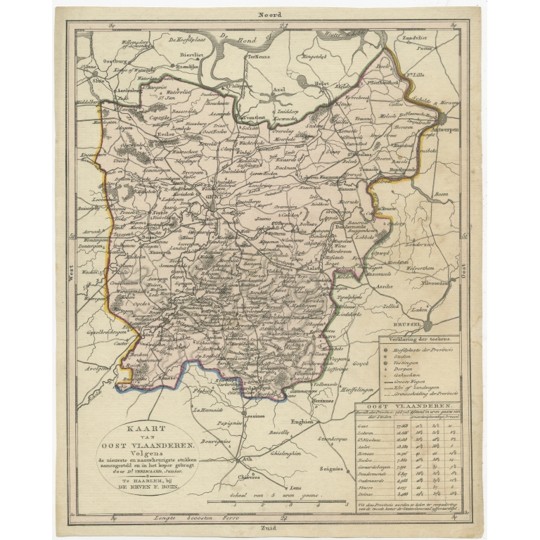 Antique Map of East Flanders by Veelwaard (c.1840)