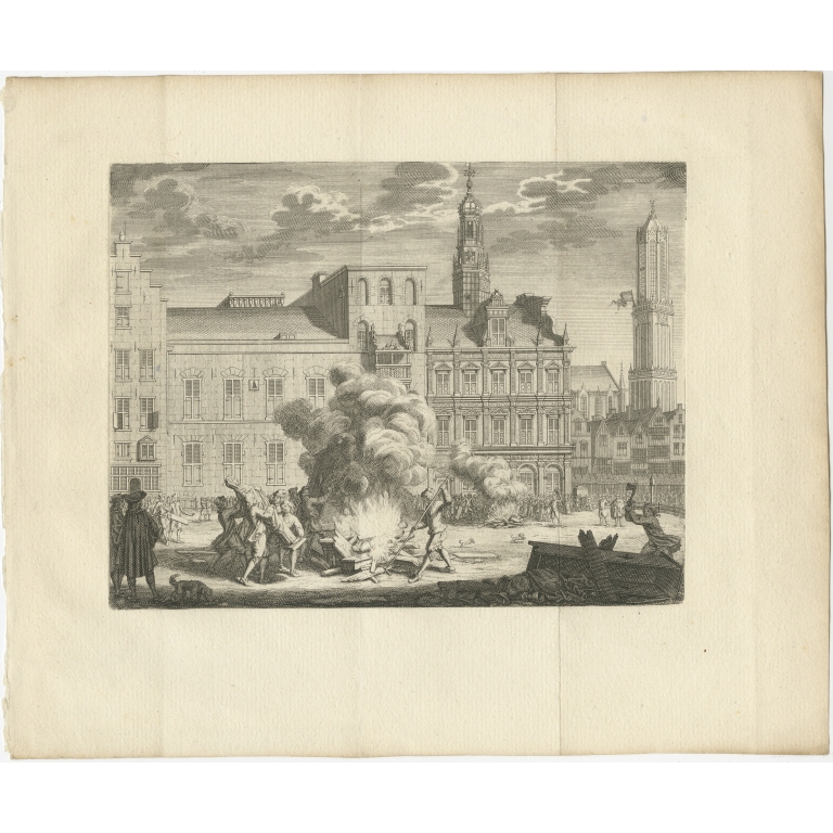 Antique Print of the Burning on the Stadhuisbrug in Utrecht (c.1760)