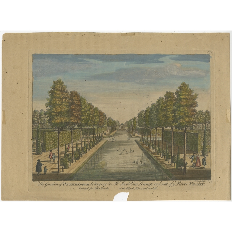 Antique Print of the Garden of Otterspoor by Bowles (c.1760)
