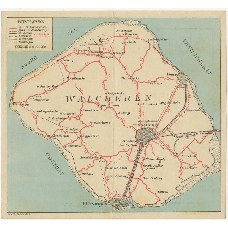 Antique Map of Walcheren by Den Boer (c.1910)