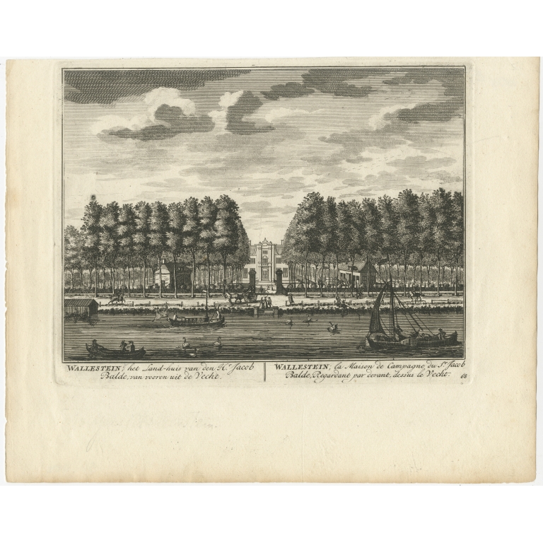 Antique Print of Estate Wallestein by Stoopendaal (1719)