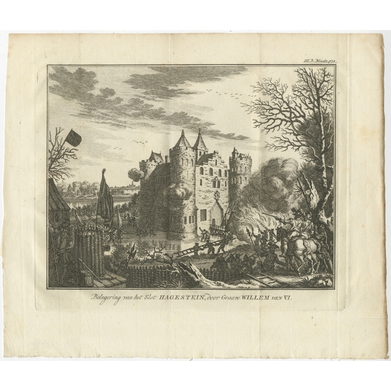Antique Print of the Siege of Hagestein Castle by Fokke (c.1765)