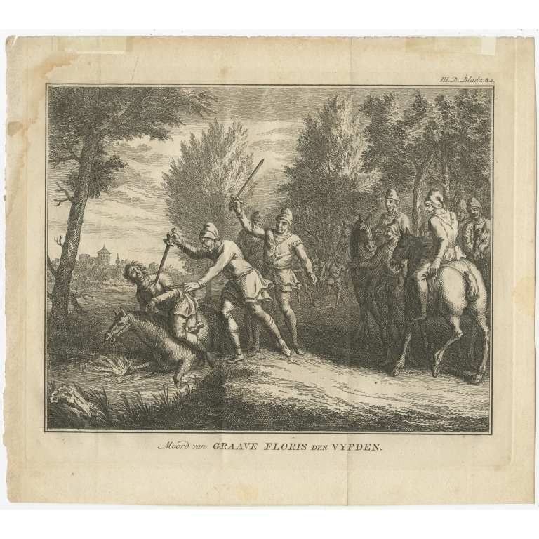 Antique Print of the Murder of Floris V (c.1760)
