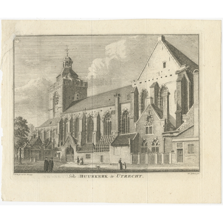 Antique Print of the Buurkerk in Utrecht by Philips (c.1748)