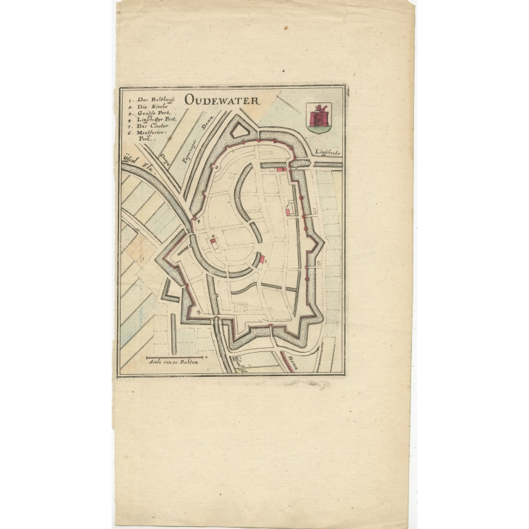 Antique Map of the City of Oudewater by Merian (1659)