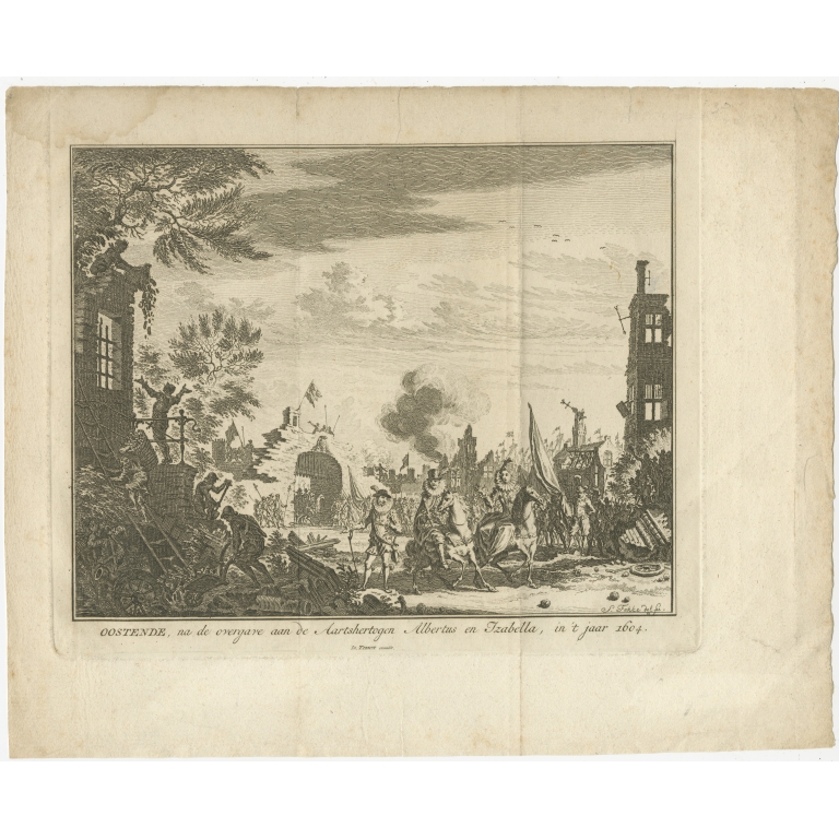 Antique Print of the City of Ostend by Tirion (1753)