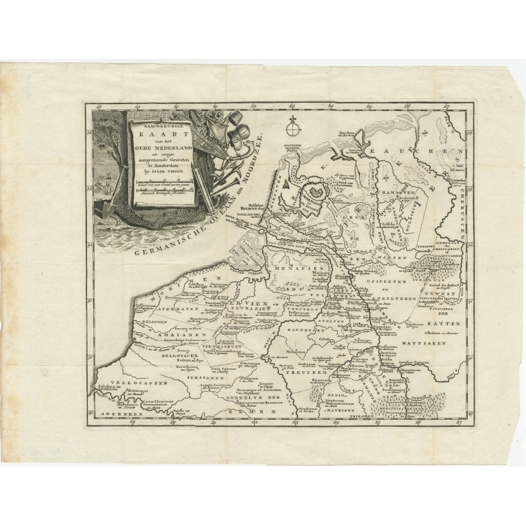 Antique Map of the Netherlands and Belgium by Tirion (c.1750)