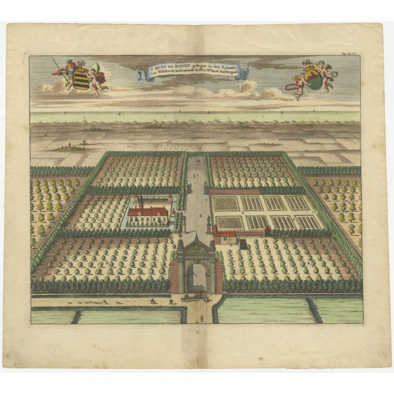 Antique Print of the 'Der Boede' Estate by Smallegange (1696)