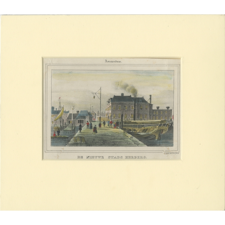 Antique Print of the new City Inn of Amsterdam by Van Lier (c.1850)