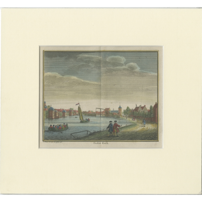 Antique Print of the City of Ouderkerk aan de Amstel by Philips (c.1740)