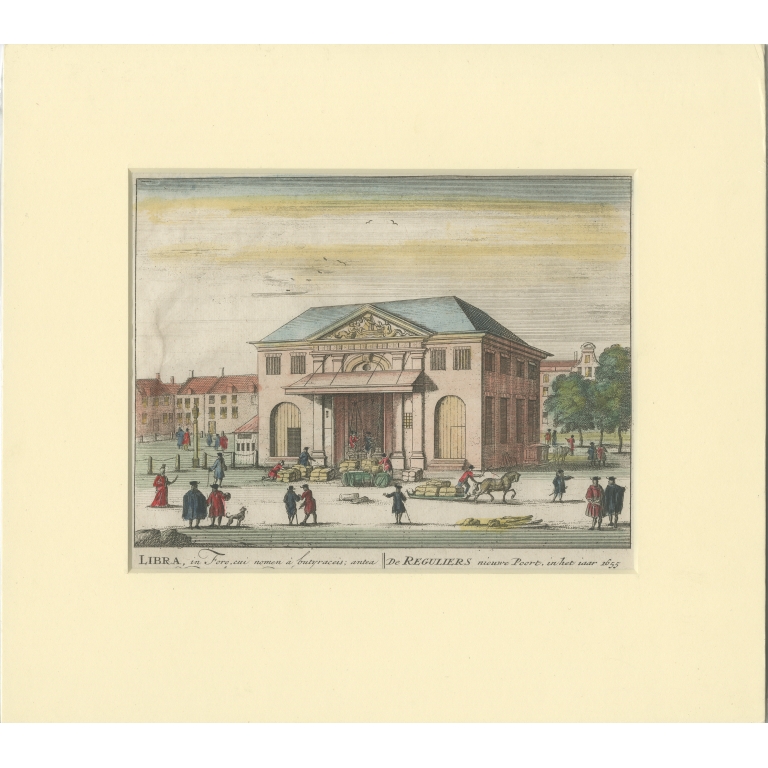 Antique Print of the Weigh-House in Amsterdam by Schenk (c.1708)