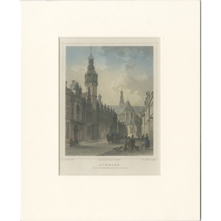 Antique Print of the City of Alkmaar by Terwen (1858)