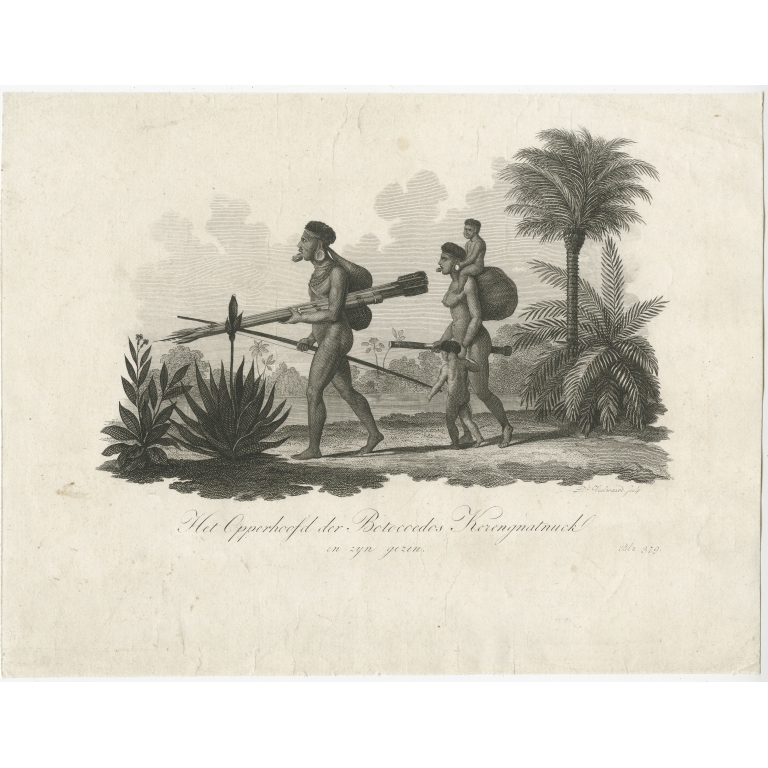 Antique Print of a Botocudo Chief and his Family (c.1820)