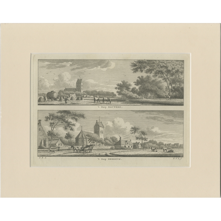 Antique Print of the Villages of Rauwerd and Deersum by Bendorp (c.1790)