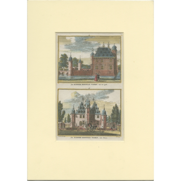 Antique Print with two views of 'Huis te Voorn' by Spilman (c.1750)