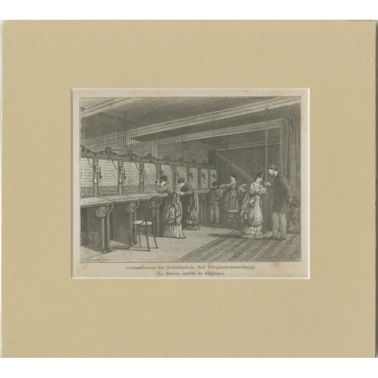 Antique Print of the first Dutch Telephone Company (c.1890)