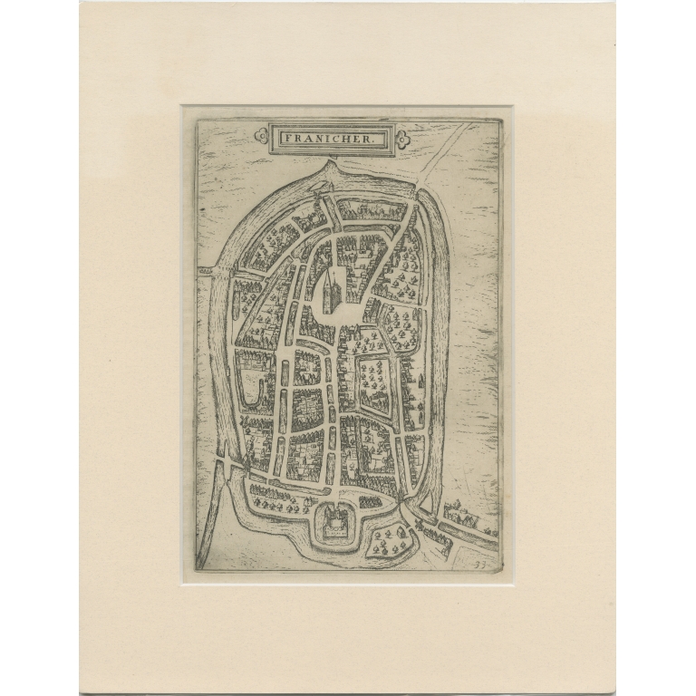 Antique Map of the City of Franeker by Guicciardini (1612)