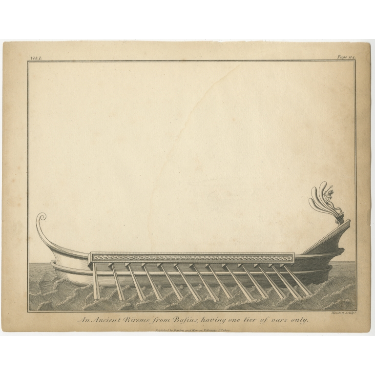 Antique Print of an Ancient Bireme by Charnock (1802)