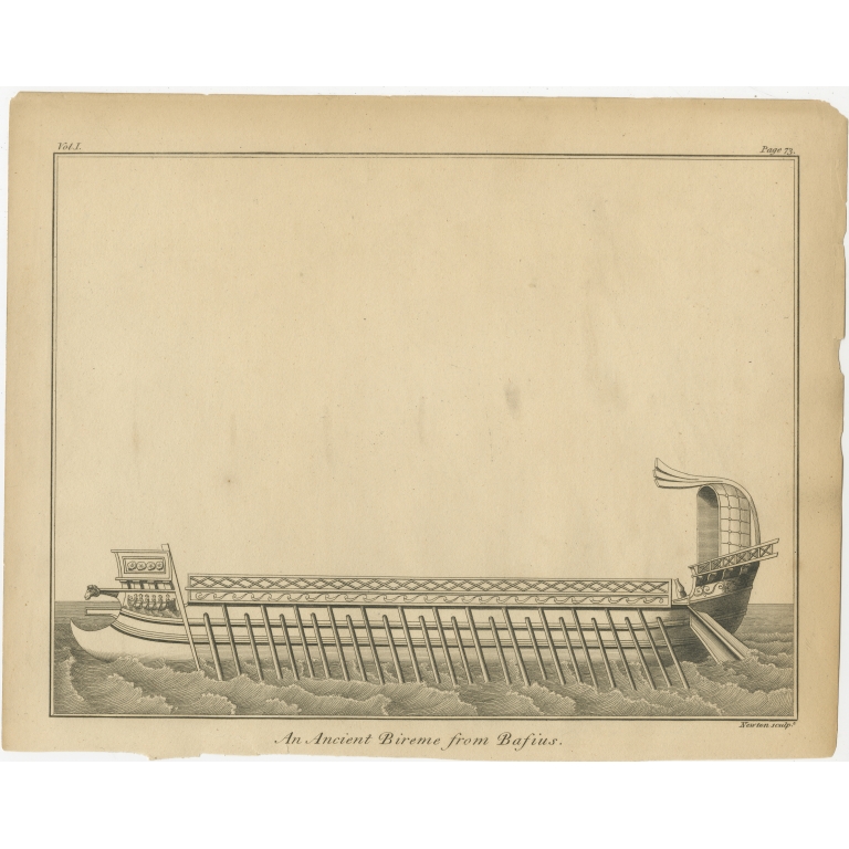Antique Print of an Ancient Bireme from Basius by Charnock (1802)