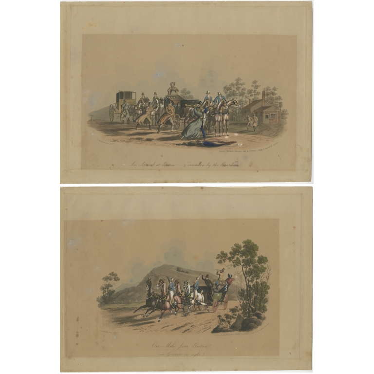 Set of 2 Antique Prints with scenes near Gretna by Newhouse (1833)