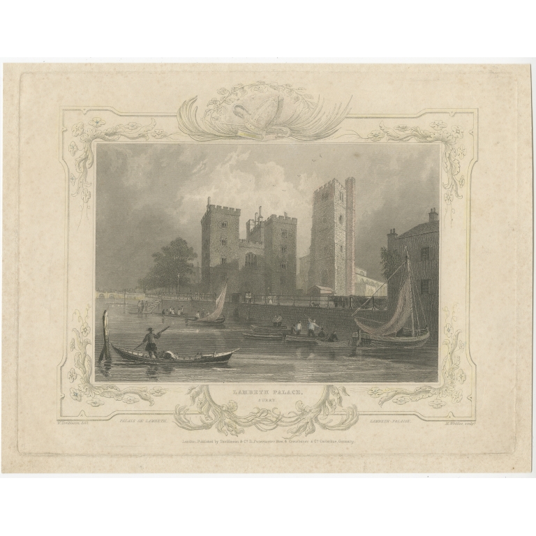 Antique Print of Lambeth Palace by Tombleson (c.1834)
