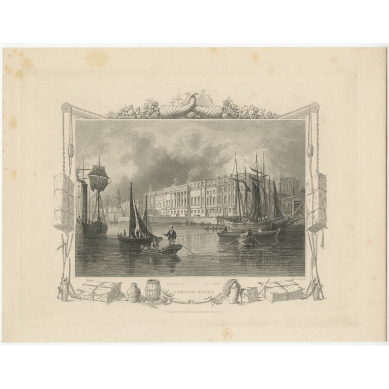 Antique Print of the Custom House by Tombleson (c.1834)