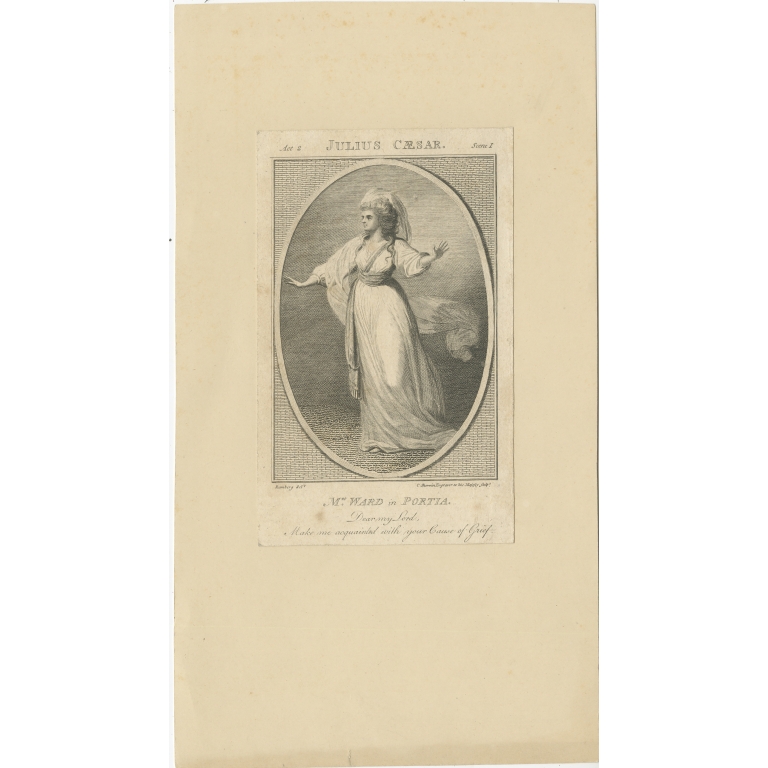 Antique Frontispiece of of Mrs Ward as Portia by Bell (1785)