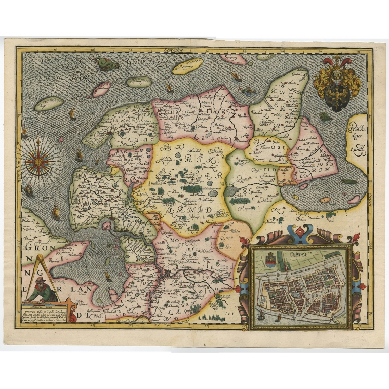 Antique Map of East Frisia by Kaerius (c.1610)