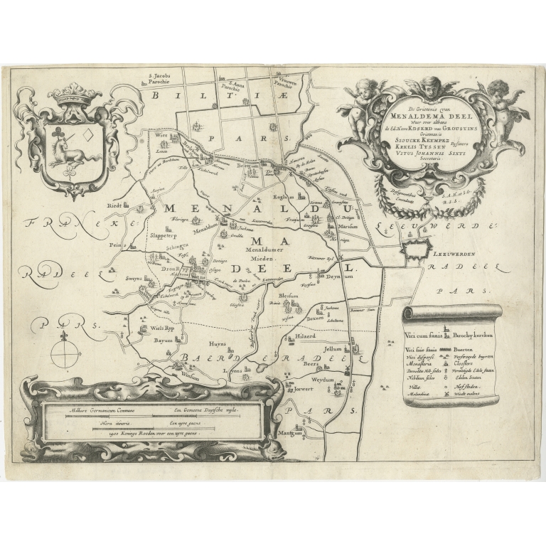 Antique Map of the region of Menaldumadeel by Schotanus (1664)