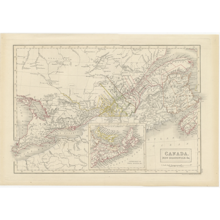 Antique Map of the South-West of Canada by Hall (c.1820)