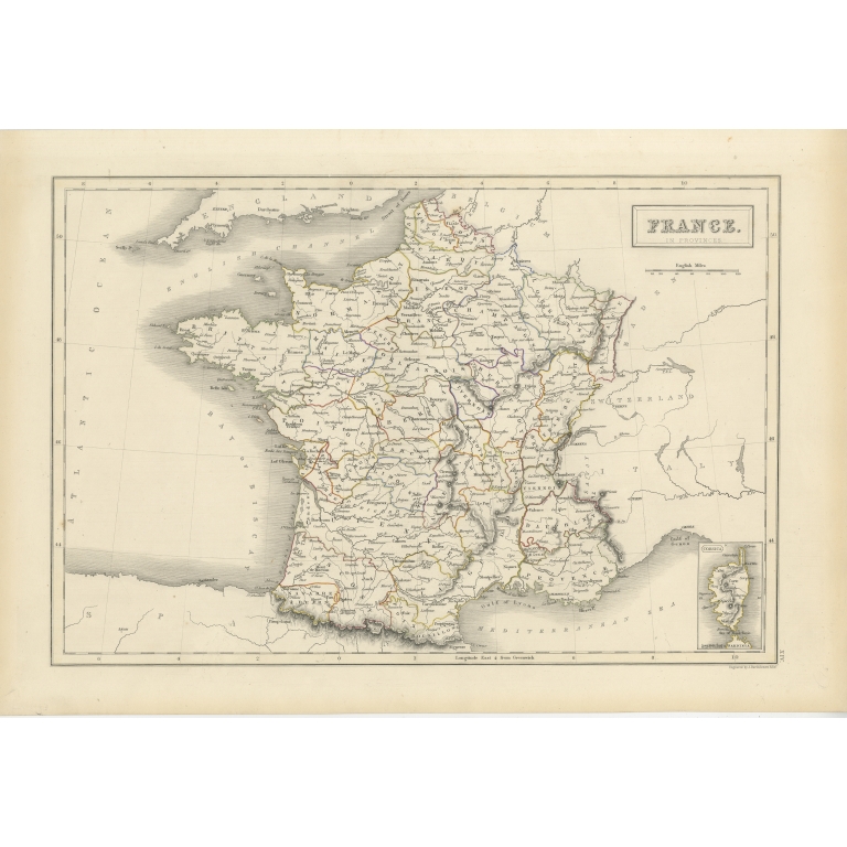 Antique Map of France by Bartholomew (c.1820)