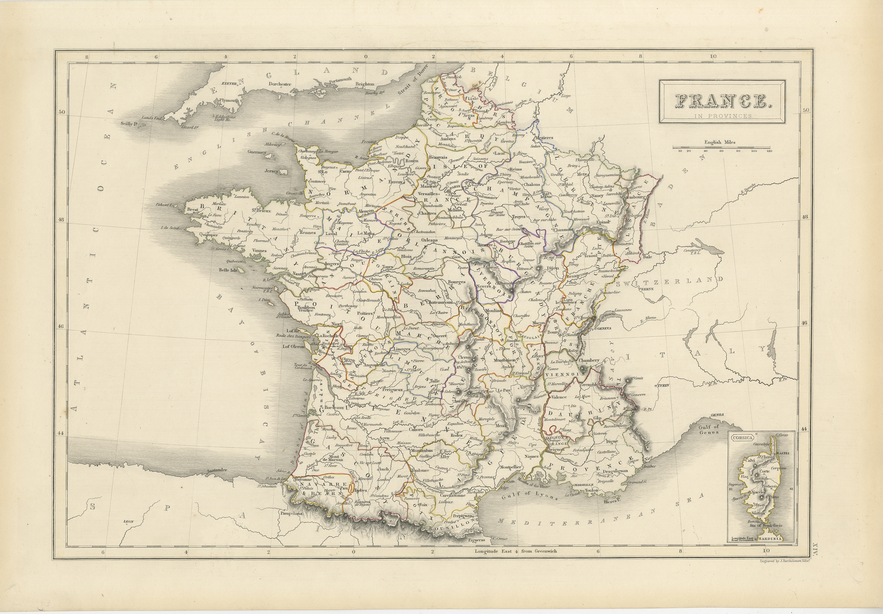 Antique Map of France by Bartholomew (c.1820) | eBay