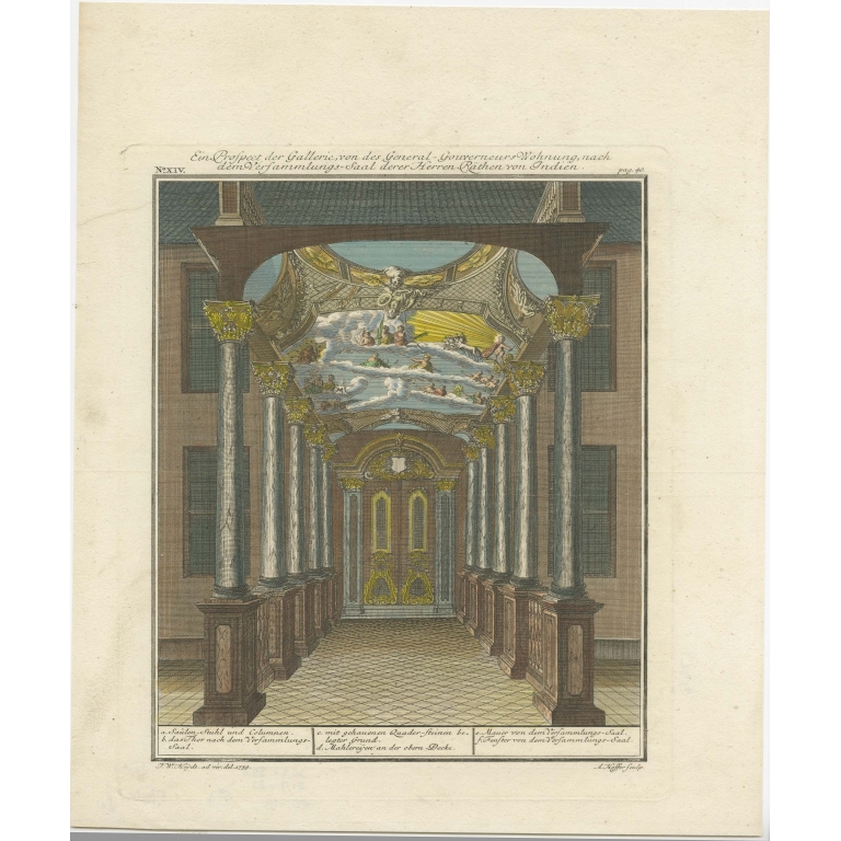 Antique Print of the Interior of the Governor General's home on Java by Heydt (1739)
